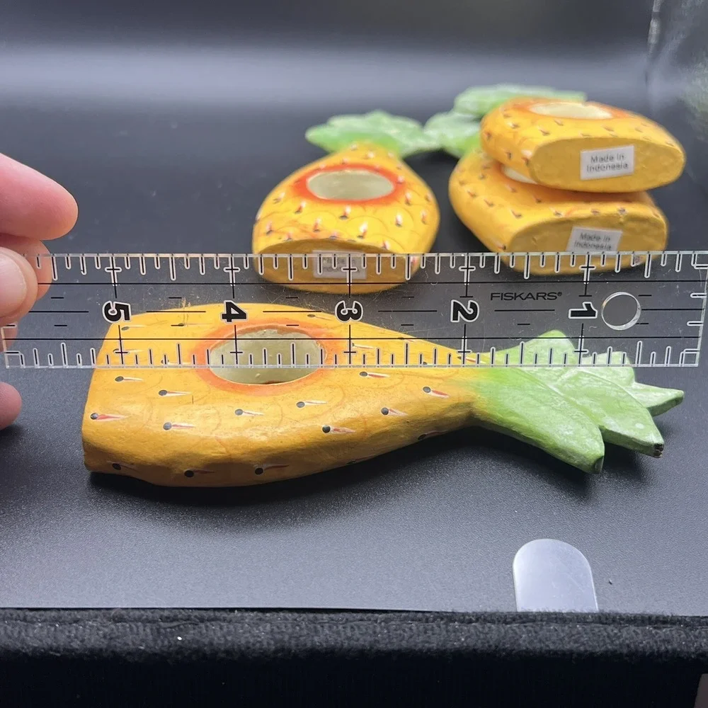 Pineapple & Banana Leaf Wood Napkin Rings Hand-Painted Set of 7 ~ Indonesia